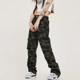 Camouflage Cargo Pants Loose Casual Multi-pocket Baggy Elastic Waist Wide-leg summer High Street jogger Hiking fatigue trousers