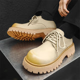 Men's PU Leather Shoes Lace-up Contrast Color Versatile Trendy Male Height Increasing Shoe Spring Chic