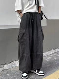 Spring Autumn Men Baggy Jeans Men Wide Leg Pants Big Pockets Elastic Waist Streetwear Trousers Male Loose Denim Pants