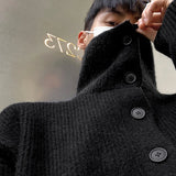 Winter Clothing Men's Luxury Knitted Jacquard Turtleneck Cardigan Sweatercoat Long Sleeve Casual Buttons Solid Color Coat