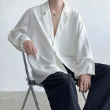 Black White Long Sleeved Shirt Men Oversized Social Mens Dress Shirt Korean Loose Ice Silk Shirt Mens Office Formal Shirts M-XL