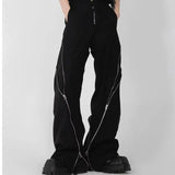 American Trendy Brand Men Black Zipper Design Slit Slightly Flared Pants Vertical Feeling Straight Casual Pants Retro Trousers