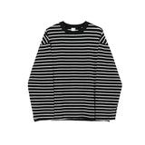 Korean Style Men's T-shirts Round Collar Striped Long Sleeve Contrast Color Causal Tops Pullover Male Loose Tee