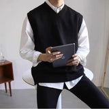 Man Clothes Waistcoat Vest Knitted Sweaters for Men Brown Business Smooth Sleeveless Cotton Knitwears Korean 2024 Autumn Winter