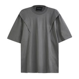 Silhouette Summer Round Neck T-shirt Men Loose Pullover Solid Color Pleated Casual Niche Design Spring Fashion