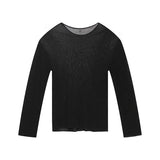 Korean Style Men's T-shirt Hollow Out Round Neck Autumn New Long Sleeve Trend Soild Color Male Pullover Clothing