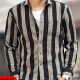 Spring Autumn New Fashion Striped Shirt Man Turn-down Collar Long Sleeve Single Breasted Cardigan High Street Contrast Color Top