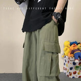 Army Green Overalls Mens Trend Loose Straight Pants Y2k Spring Autumn Casual Pants Korean Version Big Pocket Wide Leg Boys Pants