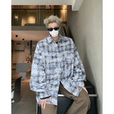 Men Shirt Plaid Tie-dye Long Sleeve Mens Casual Loose Shirt Autumn High Quality Oversized Male Checked Shirt Red/Blue/Gray