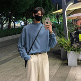 Pullover Korean Style Men's Base T-shirts Casual Solid Stand Collar Long Sleeve Fashion Male Tees Winter