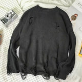 Korean Version The Small Fresh Autumn Lovers Sweater Male Trend Casual Solid Color Pullover With Holes Loose Round Collar Knitwe