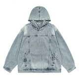 Japanese Vintage Men Denim Hooded Jacket Sweatshirts Streetwear Casual Y2k Tops Loose Washed Hoodies Harajuku Pullovers
