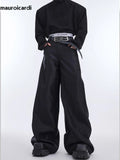 Spring Autumn Long Loose Casual Glossy Baggy Flowy Soft Black Wide Leg Pants Men Luxury Designer Emo Clothing