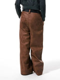 Spring Autumn Long Loose Casual Brown Pu Leather Pants Men Wide Leg LUxury Designer Unisex Trousers Fashions