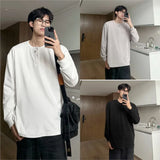 Warm Henry Collar Long Sleeve T shirt For Men Spring Autumn Casual Mens T-shirts Unisex Tee Tops Classic Clothes Men's T-Shirts