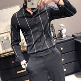 Korean Version Men's Commuter Top Spring and Autumn New Fashion Stripe Print Lapel Splice Button Business Casual Versatile Shirt