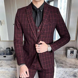 Boutique (Blazer + Vest + Trousers) Fashion Business Variety Gentleman Elegant Casual Formal Dress Korean Suit Three-piece Suit