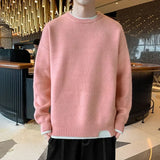 Man Clothes Pullovers Round Collar Knitted Sweaters for Men Solid Color Plain Green Crewneck Cotton Thick Winter Elegant Baggy S