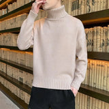 Autumn Winter Fashion Long Sleeve Half High Collar Solid Pullovers Men's Clothing Warm Simplicity Casual All-match Knitting Tops