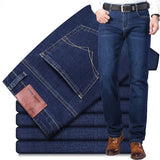 Fashion European American Style Stretch Men Jeans Luxury Men's Denim Pants Slim Straight Deep Blue Gentleman Size 28-38 Slacks