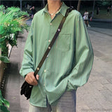 Striped Loose Causal Long Sleeve Shirts Man Button Handsome Turn-down Collar Spring Autumn Office Men's Clothing Green