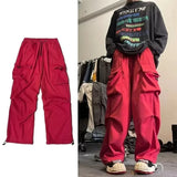 Baggy Cargo Pants for Men Red Black Gray Straight Trousers Male Vintage Hip Hop Streetwear Classic Style