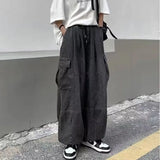 Spring Autumn Men Baggy Jeans Men Wide Leg Pants Big Pockets Elastic Waist Streetwear Trousers Male Loose Denim Pants