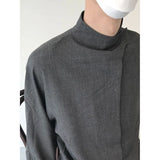 Spring Autumn New Fashion Half High Collar Shirts Men Long Sleeve Stand Collar Oversized Blouse All Match Y2K Solid Male Clothes