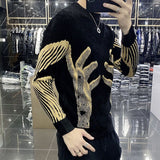 Stylish Printed O-Neck Spliced All-match Korean Sweater Men Clothing Autumn New Oversized Casual Pullovers Loose Warm Tops