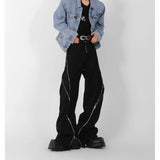 American trendy brand men black zipper design slit slightly flared pants vertical feeling straight casual pants retro trousers