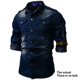 New Men's Denim Turn-down Collar Shirt Coat Fashion Casual Daily Multi Pocket Button Shirt Thin Slim Men's Clothing