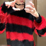 Mens Leisure Y2k Striped Casual Knitted Sweater Autumn Winter Genderless Street Round Neck Loose Couple Knitted Sweater Unisex