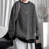 Long Sleeved T-shirt Men's Hong Kong Style Trend Ins Loose T-shirt Striped Sweatshirt Base Shirt Men's Top Coat