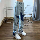 Loose Men's Jeans Vintage Star Straight Man Cowboy Pants with Print Retro Hip Hop Grunge Y2k Baggy Washed Trousers Ripped Punk L