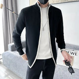 Autumn KPOP Fashion Style Harajuku Slim Fit Tops All Match Casual Jacket Outerwear Cardigan Solid Zipper Long Sleeve Sweaters