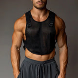 Sexy Hollow Out See Through Mesh Vest Mens Sports Breathable Sleeveless Slim Tank Tops Men Summer Fashion Tie-up Camisoles