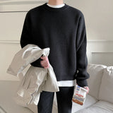 Solid Sweaters Men Round Neck Korean Commuting Style Stylish Streetwear Daily Warm All-match Handsome Knitted Classic Pullovers