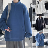 Klein Blue Men's Zipper Sweatshirts Solid Color Waffle Pullover Spring New Stand Collar Male Hoodies Fashion Clothes