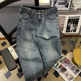 Spring New Men Baggy Jeans Korean Fashion Elastic Waist Classic Style Denim Ankle-Length Pants Neutral Wind Oversize Pants