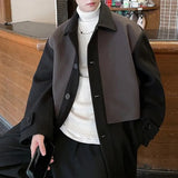 Mens Trench Coat Contrast Business Casual Cape Coat Autumn Streetwear Fashion Korean Commuter Long Coat Men'S Clothing