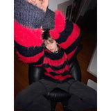 Vintage Pullover Black Red Contrast Striped Sweater Fashion Versatile Knit HIP HOP Mens Clothing High Quality Casual Jumper