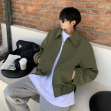 Autumn Short Jacket Men Fashion Green Black Casual Jacket Men Streetwear Korean Loose Bomber Jackets Mens Outwear M-XL