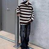 Sweaters Men Hole Striped Slouchy Knitwear Normcore European Preppy Style Prevalent Youthful Vitality Baggy Advanced Irregular