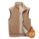 Solid Color All-match Men Vest Autumn Winter Casual Sleeveless Jacket Outdoor Thicken Warm Male Waistcoat Stand Collar Windproof