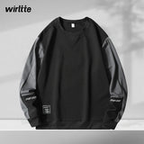 Men's Round Neck Sweatshirts Patchwork Oversized Men Hoodies Spring Autumn Streetwear Hip Hop Casual Top For Man Sportswear