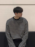 Long Sleeve T-shirts Men Spring Autumn Comfortable Ulzzang Loose Casual Striped Tops All-match Streetwear Trendy Simple Oversize