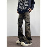 Jeans Men camouflage Cargo Pants Patchwork Multi Pockets Denim Hombre Fashion Casual Streetwear Trousers bell-bottoms