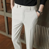 Spring Autumn Men Pinstripe Suit Pants Korean Style Solid Business Casual Work Trousers Fit Slim Black Beige