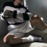 Mens Autumn Winter Y2k Striped Imitation Mink Knitted Sweater 2023 New Essential Casual Comfortable Simple Sweater For Men