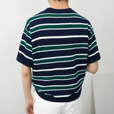 Striped T-shirts Men Chic New High Street All-match Casual O-neck Korean Style Fashion Business Casual Half Sleeve Youthful Cozy